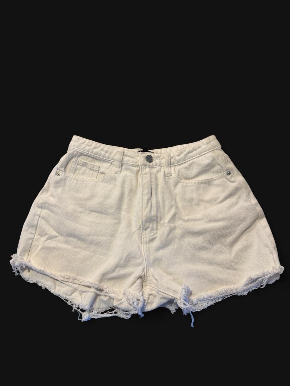 White High-Rise Distressed Denim Shorts